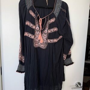 Free People Black Top with Pink Trim